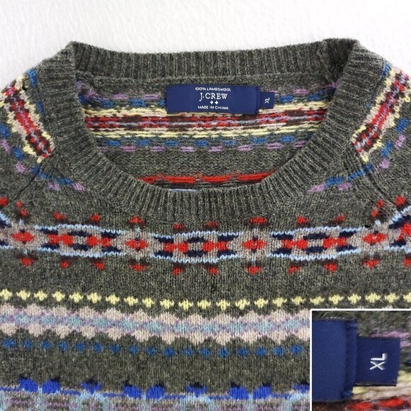 J. Crew Fair Isle Sweater 100% Lambswool Soft Multicolor Men's XL - Picture 4 of 14